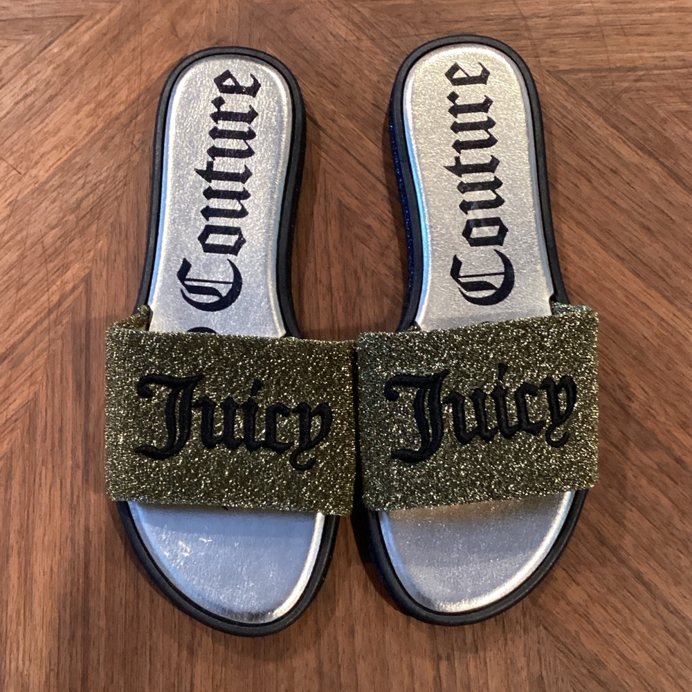 Juicy Couture Gold Glitter Slides